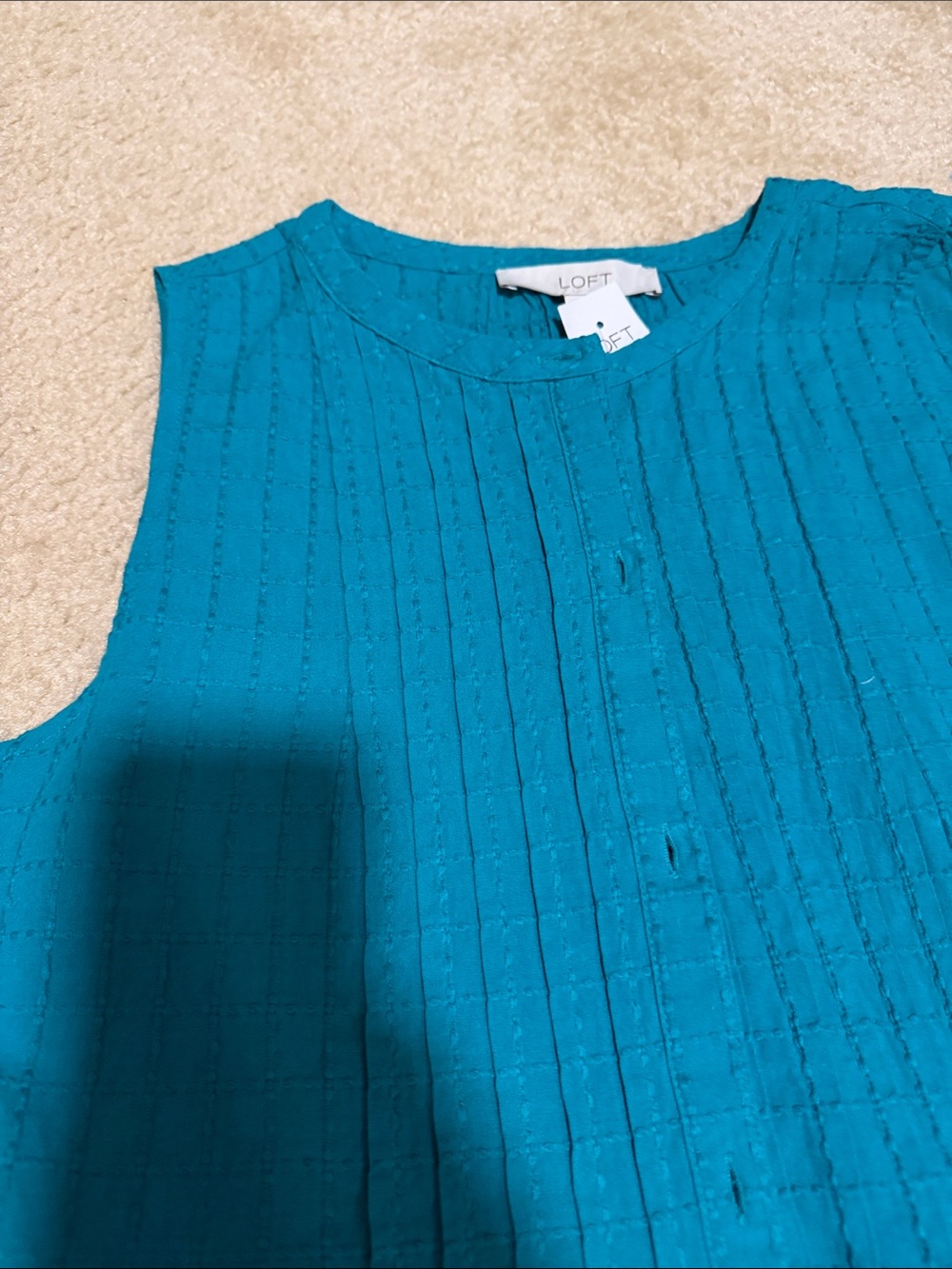 LOFT Teal Grid-Textured Shell Top - Picture 4 of 4